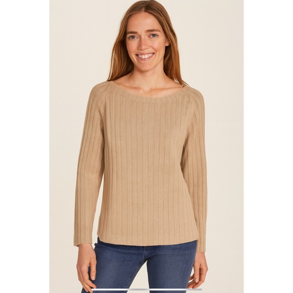 J MCLAUGHLIN CASHMERE SWEATER WIDE RIBBED BOATNECK LUXURY NEUTRAL TIMELESS M - Picture 1 of 10